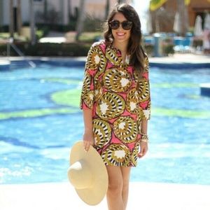 J Crew Ratti Electric Kiwi Pink Tunic Summer Dress